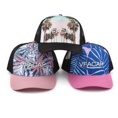 China Summer COMMON Beach Two Tone Hawaii Two Tone Digital Print Toddler/Kids Puff Print Trucker Hat Cap Custom for sale