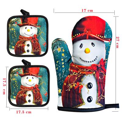 China Washable Anti-scalding Heat Resistant Cooking Oven Mitt and Potholder Oven Mitt Christmas Kitchen Microwave Pot Holder Set for sale