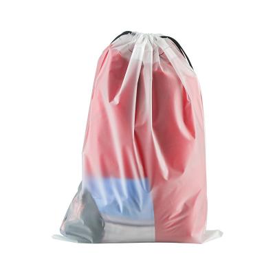 China Custom Drawstring Bag Eco-friendly Logo Printed Large Transparent Frosted Makeup Drawstring Pouch Gift Packaging Bag for sale