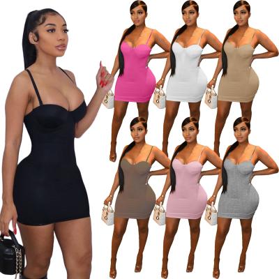 China Tender Casual Breathable Summer Dress 2022 Summer Women's Strap Solid Color Spaghetti Strap Mini Dress Sleeveless Bodycon Dress for sale