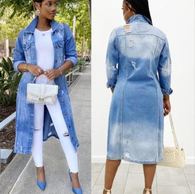 China Fashionable women's clothing autumn sleeve casual denim shirt long jacket QUICK DRY denim coat long jacket for women for sale