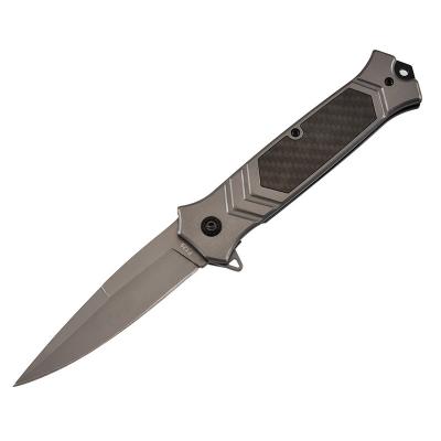 China Pocket Knife Non-variable Titanium Finish Assisted Comb With Loose Carbon Fiber Handle Brown F129 Outdoor EDC Folding Open Knife for sale