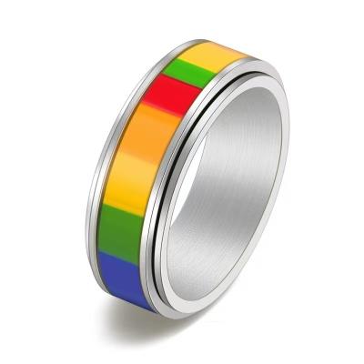 China CLASSIC Fashion Colorful Rainbow Around Spinning Ring For Women Men Fidget Spinner Rings Promise Jewelry for sale