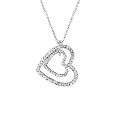 China TRENDY Style Simple Necklace For Women And Girls Rhinestone Double Heart Charms Romantic Love Pendant Necklace for sale