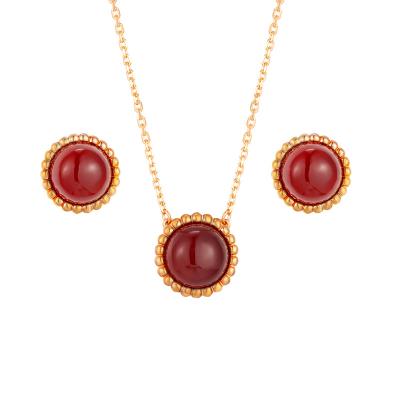 China TRENDY Style Hot Fashion and Classic Redstone Elegant Copper 18k Real Gold Plated Round Necklace Earrings Jewelry Set for sale