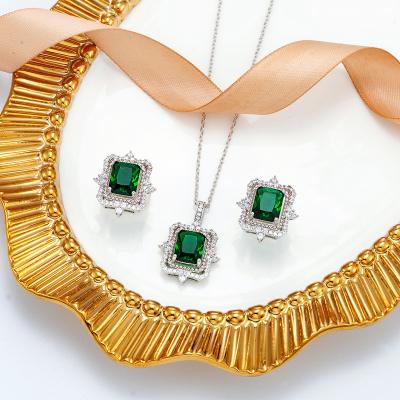 China Vintage Hot Selling Luxury Gemstone Necklace Earring Set Women's Zircon Bridal Jewelry Accessory for sale