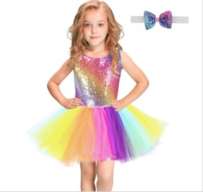 China Viable Rainbow Girls Tutu Dress Sequin Dance Dress With Bow Knot Backless Dress For Age 3-10 for sale