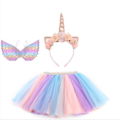 China Kids Girls Tutu Costume Set Skirt Outfit Birthday Dress Horn Headband Wings Dresses for sale