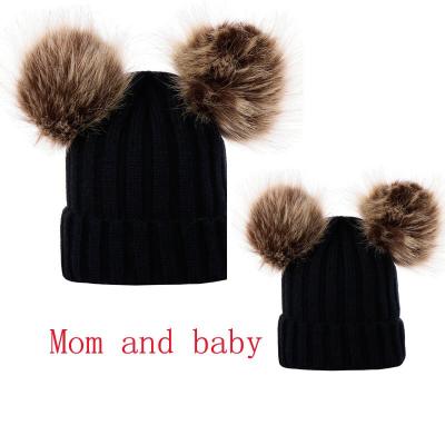 China COMMON Two Of Poms Pom Winter Hats Knitted Girl Acrylic Thick Warm Adult Hat Pompom Beanies for sale