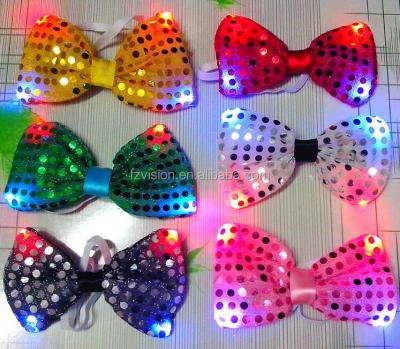 China New Design Sequin Halloween Party Decoration LED Sequin Hot Selling Flashing Bow Tie For Kids for sale