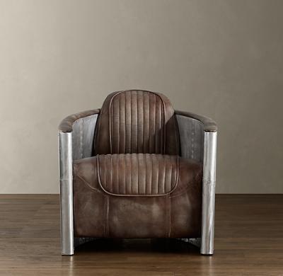 China Leisure Chair Aviator Retro Style Industrial Chair Dark Brown Genuine Leather for sale