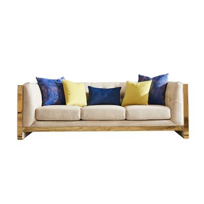 China Romania Home Furniture Modern Leather Tufted Sofa With Golden Frame Design for sale