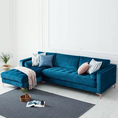 China Mid Century Tufted Modern Furniture Blue Velvet Modular Sectional Sofa for sale