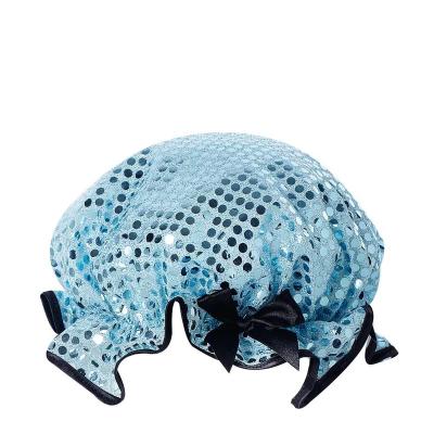 China Sustainable Wholesale Reusable Luxury Double Layer Sequin Waterproof Shower Hat Eco Friendly for sale