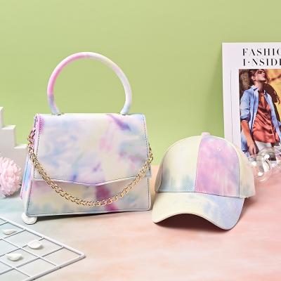 China Fashion 2021 Tie Dye Handbags Hat Sets New Messenger Bag Sac A Main Matching Bucket Hat And Purse Set Women Wholesale for sale