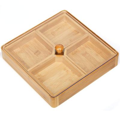 China Bamboo Kitchen Serise Decoration Candy Storage Dish Cookware Saucer Tray with Lid Divider Tray for sale