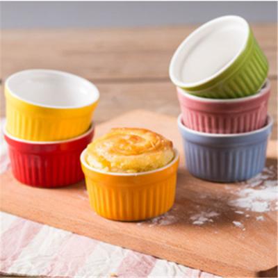 China Viable Unique Baking Mold 3 Inch Cup Bowl Pudding Mousse Cup Dessert Ceramic Striped Bowl for sale