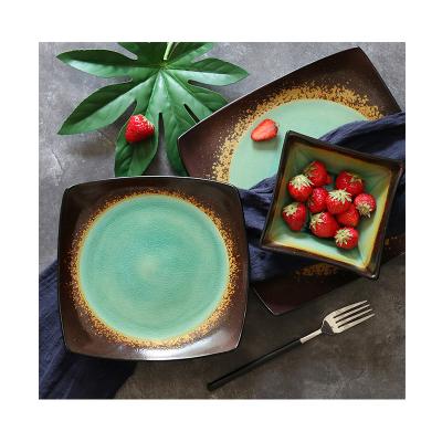 China Sustainable Creative Luxury Ice Crack Glazed Pottery Bowl Plates For Restaurant Tableware for sale