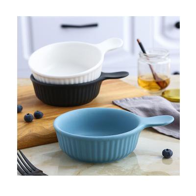 China Viable Simple Creative Luster Matte Baking Pans Home Baking Porcelain Dish Cheesecake Dish With Handle for sale