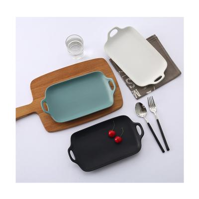 China Sustainable Japanese Single Two-Ear Baking Tray Household Ceramic Tableware Matte Glaze Splint for sale