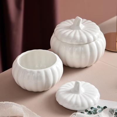 China Nordic Wholesale Viable Ceramic Pumpkin Cup Small Dessert Bowl With Cover Bird's Nest Soup Bowl for sale