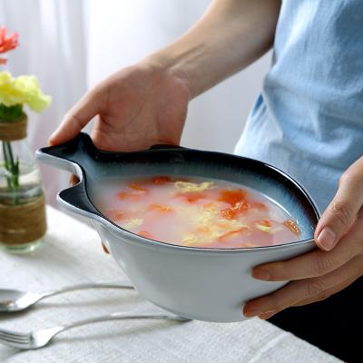 China Large Soup Bowl Hotel Restaurant Western Fruit Salad Bowl Sustainable Special Shaped Ceramic Noodle Bowl for sale