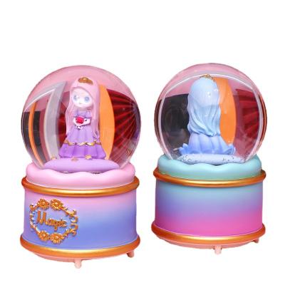 China Lovely Dream Girl Europe Resin Lovely Snowball Nice 100mm Music Box Music Box Snow Globe With Rapunzel Snowflake Light Opens Gifts For Kid for sale