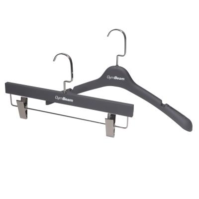 China Morden Good Quality Luxury Black Rubber Coated Plastic Top Hanger Panty Hanger with Clips for sale