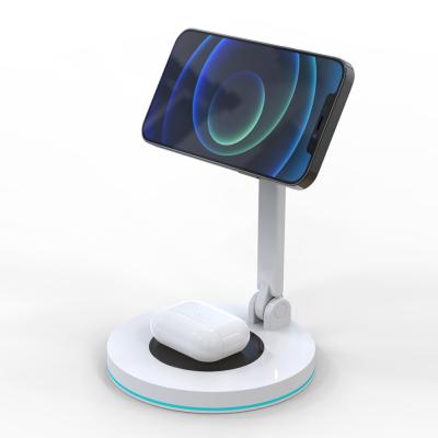 China Mobile phone hot selling15 W 2 in 1 wireless charger holder for iPhone 12 phone magnetic wireless charger for airpod for sale