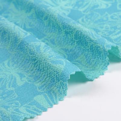 China Viable high quality sky blue polyester spandex bubble chiffon printed woven fabric with stamping for garment for sale