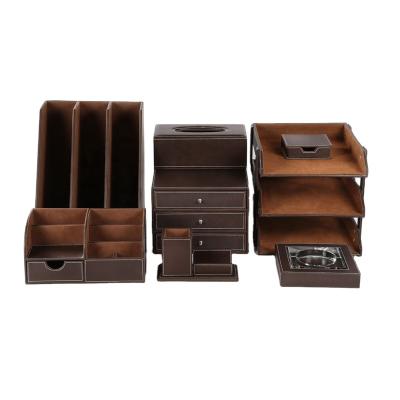 China Handmade PU Leather Desk Set - Office Supply Leather Desk Set Desk Organizer Set for sale