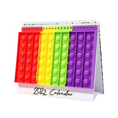 China Custom Cheap 2022 Table Calendar Desk Calendar Fidget Autism LOGO Relieve Bubble Toy Home Office Monthly Stand Table Noise It File for sale