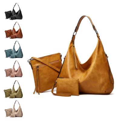 China 2022 New Arrival Large Capacity Ladies Soft PU Leather Shoulder Cross -body Handbag 3pcs Sets Women Handbags for sale