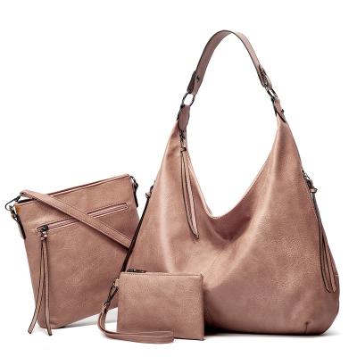 China Large Capacity Women Tote Bag 3pcs Ladies Cheap PU Leather Large Shoulder Bags Handbags Set for sale