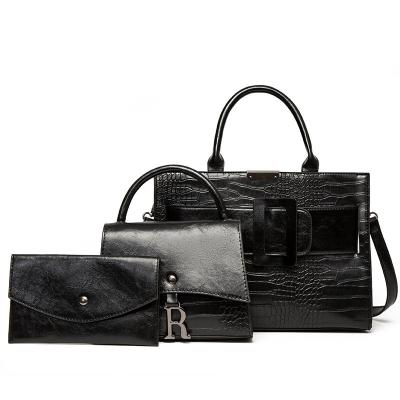 China 3 Pcs Set Wholesale 3 Pieces Crocodile Pattern Ladies PU Leather Bags Handbag Set for sale