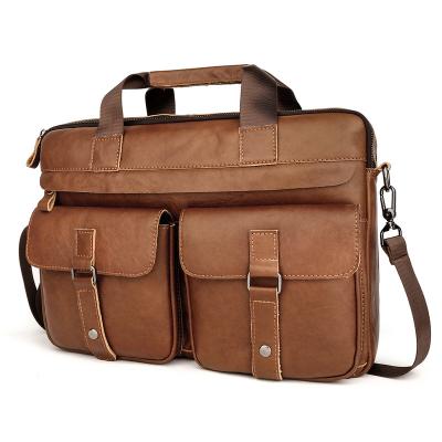 China Wholesale Cowhide Men's First Place Genuine Leather Large Square Cross - Body Bag Cowhide Laptop Briefcase Leather Handbag for sale