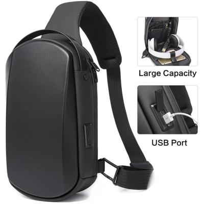 China 2021 Custom Waterproof/Multifunctional EVA Hard Shell Messenger Bags Charging Black Waterproof Sling Bag For Men for sale