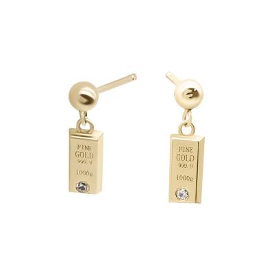 China Fashion 9k Real Gold Bar Name Letter 9k Solid Gold Bar Studs Engraved Earrings for sale