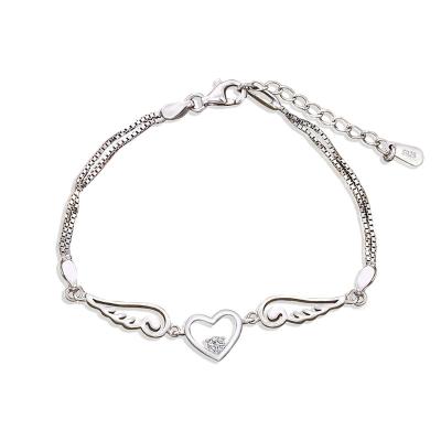 China Custom Made Bracelets Personalized FASHIONABLE 925 Sterling Silver Zircon Crystal Heart Shape Wings Bracelets for sale