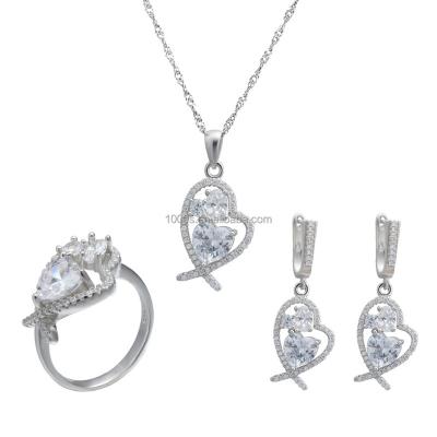 China Silver Zircon Ethnic Stone Fashion Jewelry Set Including Necklace Earring And Ring for sale