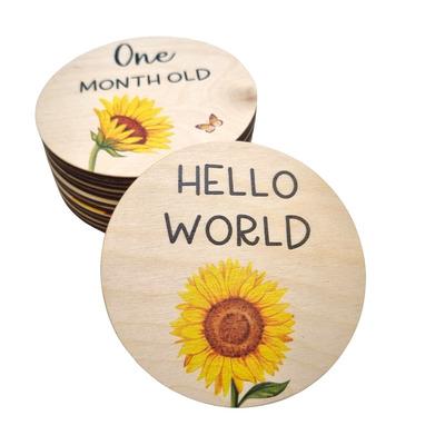 China Customized Custom Wholesale Hello World Baby Shower Custom Birth Announcement Cards High Quality Wooden Manufacturers Milestone Cards for sale