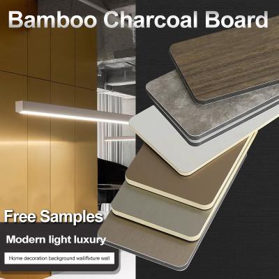 China Bamboo Charcoal Wall Board Free Sample Arrival 1220*2440*5/8mm Flame Retardant Bamboo Charcoal Wood Eco-Friendly Decorative Fireproof Bamboo Fiber Veneer Seamless Wall Board For TV Background Wall for sale