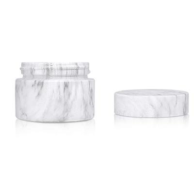 China Sustainable Leakproof Sample Lids Makeup Containers 30ml Marble Empty Glass Cosmetic Containers for sale