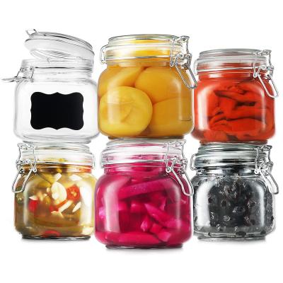 China 25oz Microwavable Clear Glass Jars With Airtight Lids And Chalk Labels Glass Storage Jars for sale