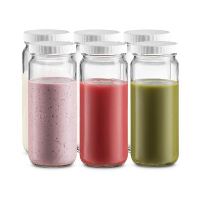 China 16oz Sustainable Reusable Glass Water Bottle For Juicing Plastic Airtight Lids Travel Glass Drinking Bottle for sale