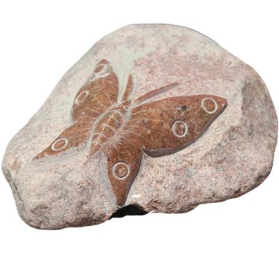 China Contemporary Wholesale Round Cobblestone Butterfly Hand Carved Rock Stone Souvenirs Boulder Statues for Villa Garden Park Yard Outdoor Decor for sale