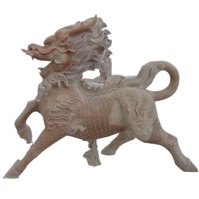 China Large Modern Court Marble Red Custom Stone Carving Dragon and Carve Animal Engraving Statues for Hotel Villa Door or Garden Decor for sale