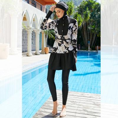 China 2022 Women's 3pcs Breathable Muslim Floral Print Swimwear Elegant Islamic Burkini Swimsuit For Lady for sale