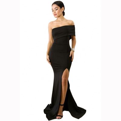 China 2020 Lady Black Off The Shoulder One Shoulder Slit Maxi Party Prom Long Evening Anti-Static Dress for sale