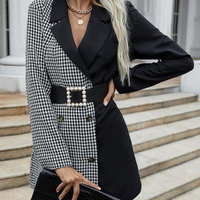 China 2021 Autumn Coat Women's New Style Lattice Black and White Women's Suit Coat Women Viable Fashion Plaid Blazer for sale